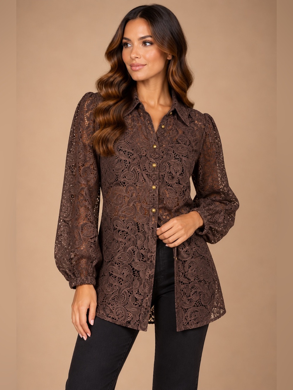 Zimmermann Brown Lace Button-Down Blouse